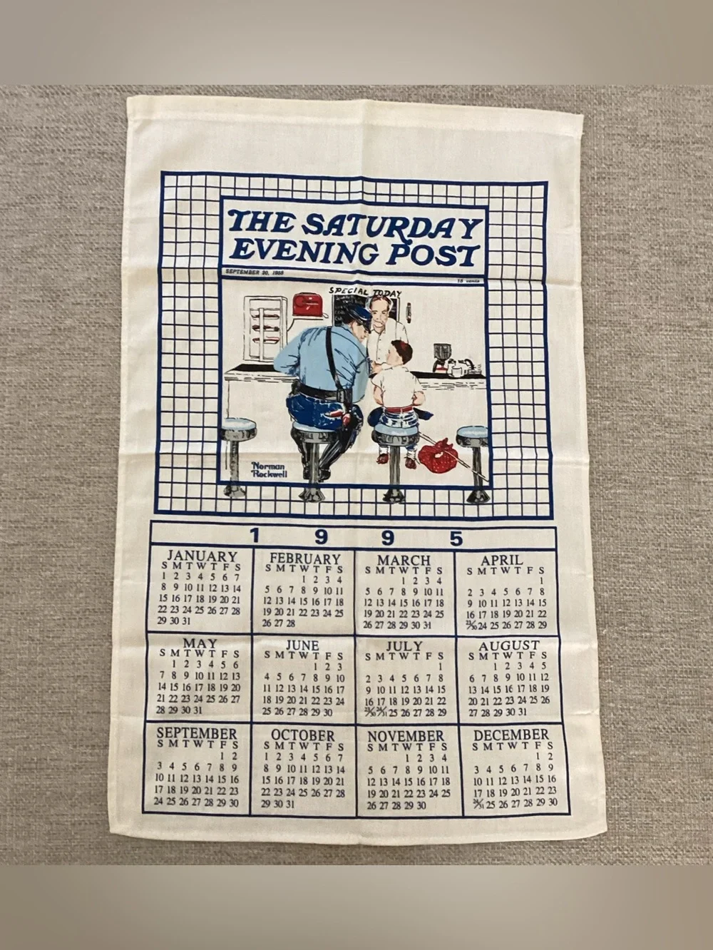 1995 Decorative Tea Towel - Blue & White